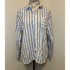 J Jill Love Linen Women’s Button Down Blouse Striped Long Sleeves Petite Medium